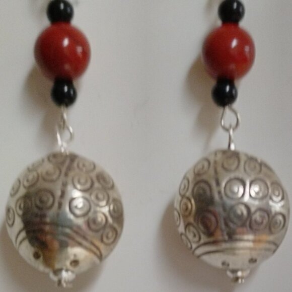 Sterling Silver Ladybug Earrings with Semi-precious beads - Picture 2 of 7